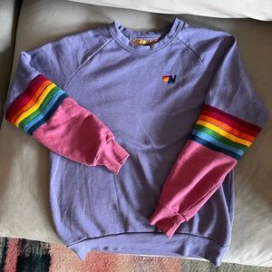 AVIATOR NATION SWEATSHIRT - Rainbow Stitch Sleeve Crew Sweatshirt - Lavender
